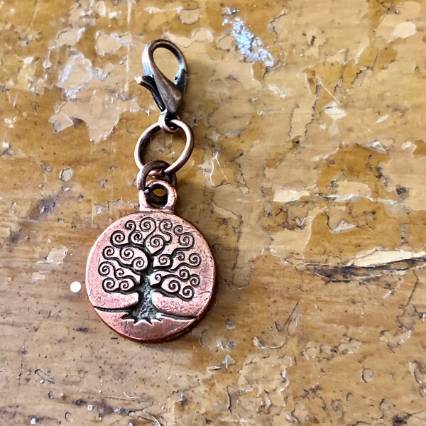 Tree of Life TierraCast Copper Progress Marker, Copper Zipper Pull, Knitting Crochet Accessories, Stitch Holder, Yarn Jewelry