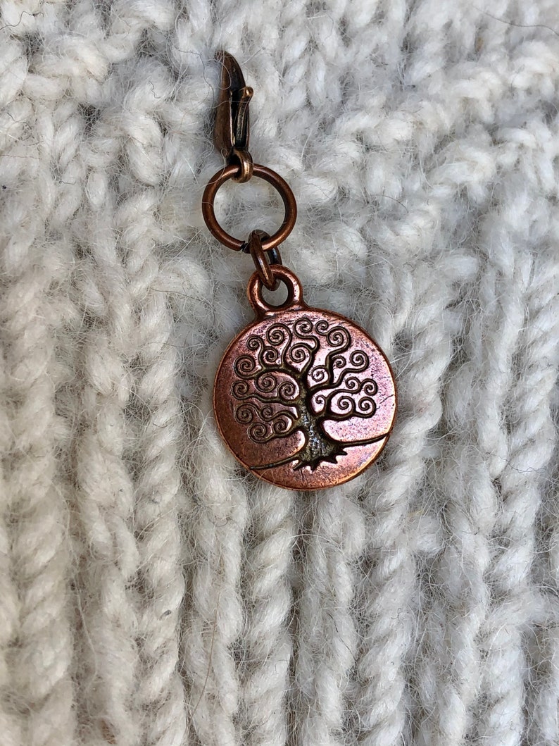 Copper Tree of Life TierraCast Progress Keeper, Zipper Pull, Gift for Knitters, Yarn Jewelry, Knitting Crochet Accessories, Stitch Marker image 5
