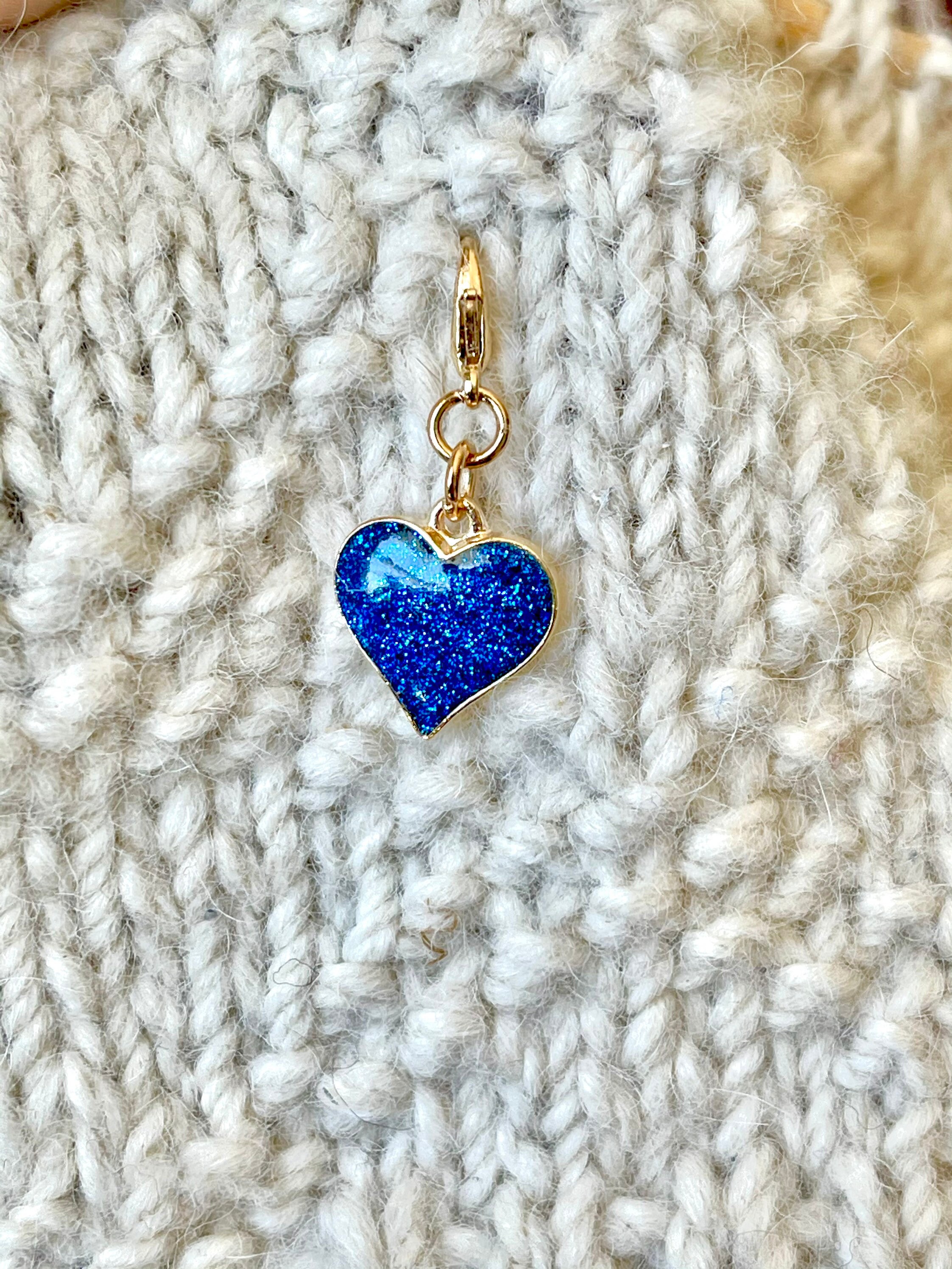 Blue Heart With Glitter Progress Keeper, Zipper Pull Heart