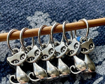 Silver Cat Snagfree Stitch Markers, Knitting Accessories, Yarn Jewelry