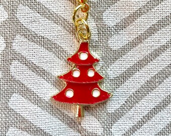 Christmas Tree Zipper Pull, Progress Keeper, Stitch Marker Knittjng Crochet, Yarn Jewelry, Holidays Charm, Knitters Notions