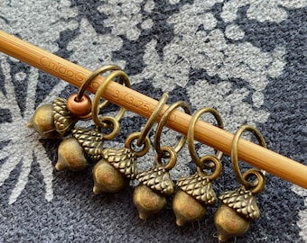 Bronze Acorn Stitch Markers, Snag-Free Knitting Notions