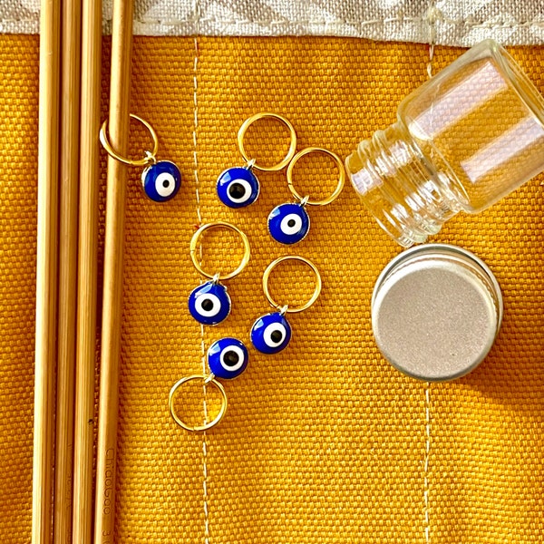 Evil Eye Snagless Stitch Markers, Snag Free Knitting, Knitter Progress Keepers, Yarn Jewelry, Round Markers