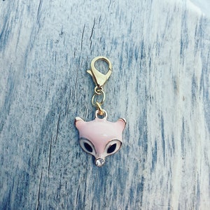 Pink Fox Charm Progress Marker, Gift for Knitters, Yarn Accessories, Knitting Ideas Notions image 1