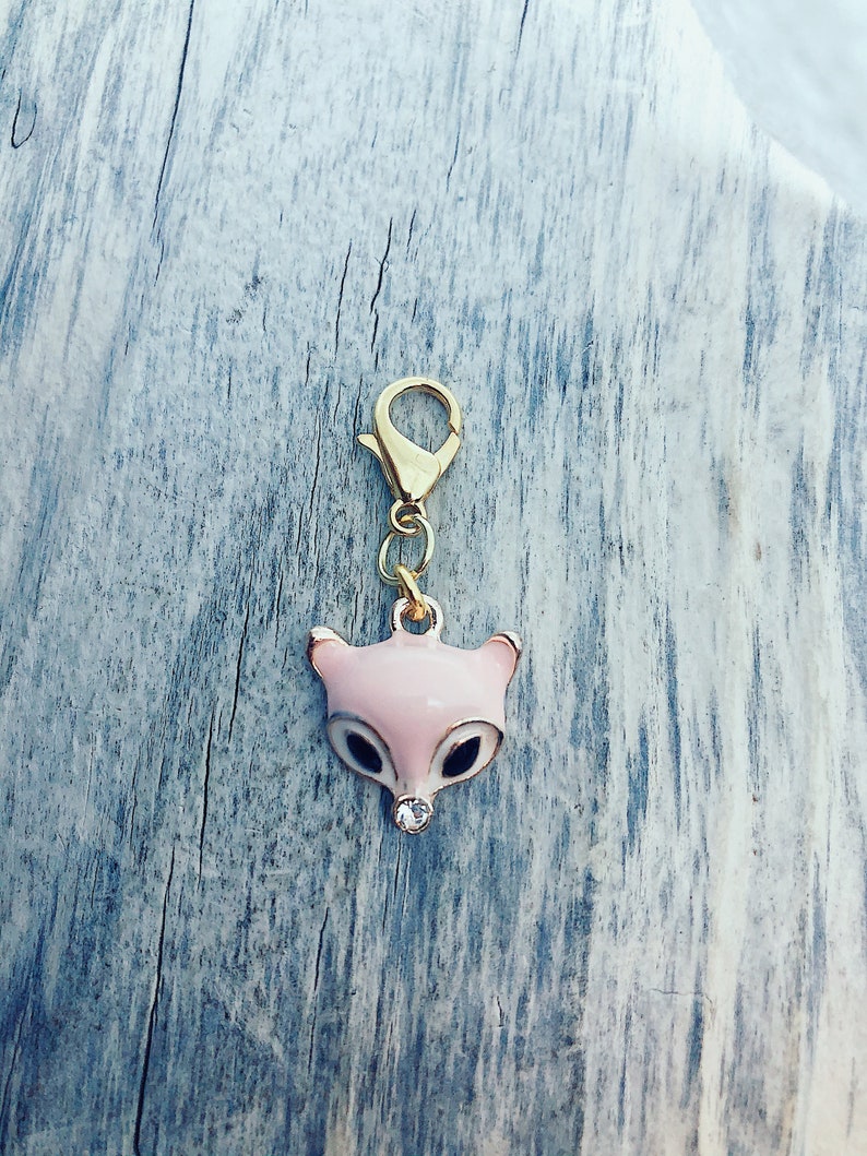 Pink Fox Charm Progress Marker, Gift for Knitters, Yarn Accessories, Knitting Ideas Notions image 1