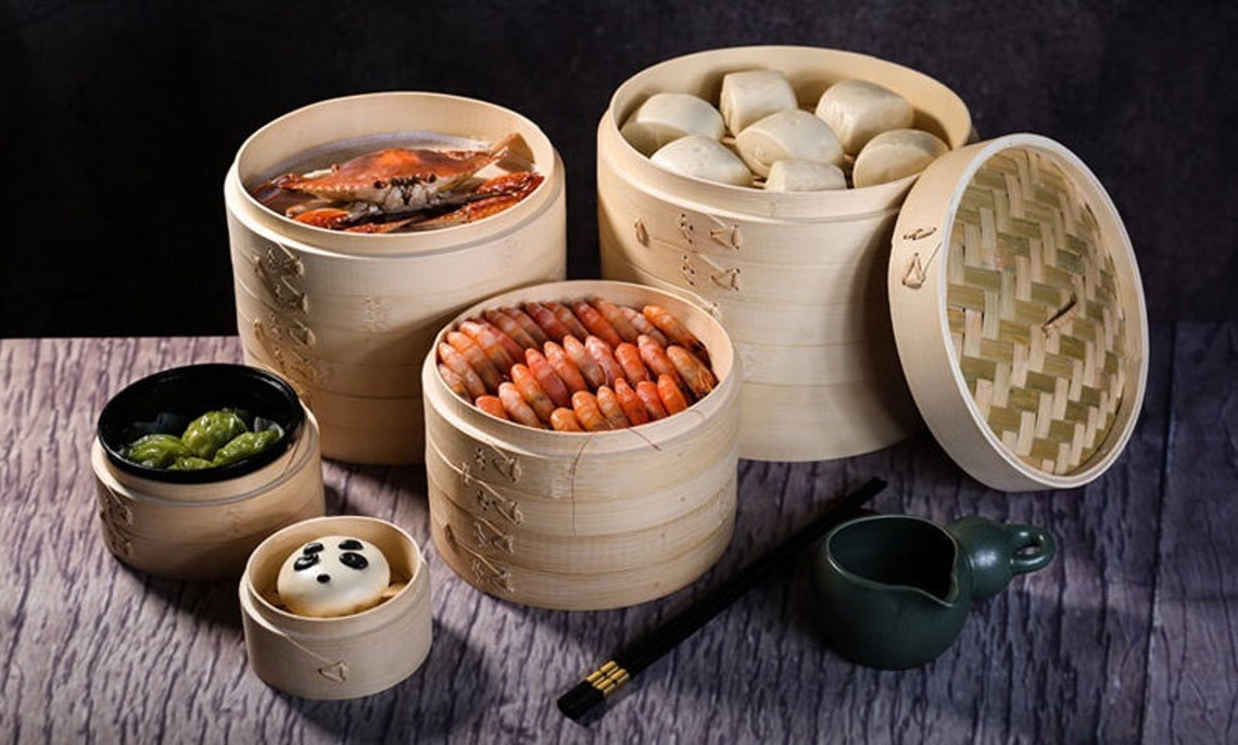Chinese Bamboo Steamer 10Inch Set Bamboo Steamer Steamer Etsy