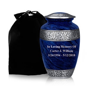 Urns for Human Ashes Adult Memorial Urn Personalized Funeral Customized Cremation Urn- Royal Blue Engraved Urn