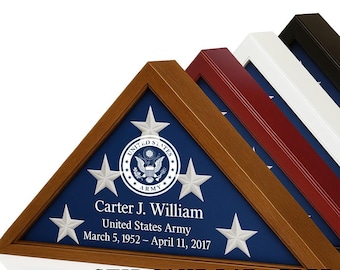 Personlig veteranflaggdisplay i massivt trä, begravningsflaggfodral 5x9,5 lasergraverad militär minneslåda | Gåva med amerikansk flagghållare