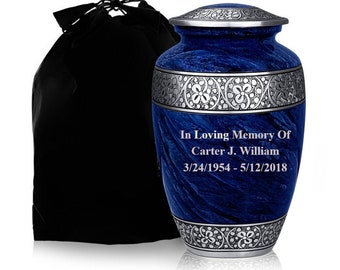 Urns for Human Ashes Adult Memorial Urn Personalized Funeral Customized Cremation Urn- Royal Blue Engraved Urn