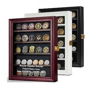 Personalized Military Coin Display Case & Medal Display - Customizable Glass Display Case - Coin Holders for Collectors - Lockable Case