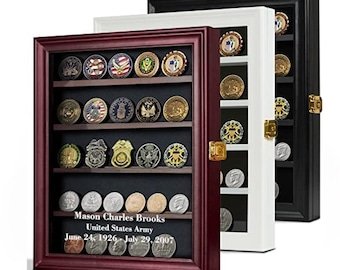 Personalized Military Coin Display Case & Medal Display - Customizable Glass Display Case - Coin Holders for Collectors - Lockable Case