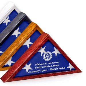 Personalized Veteran Flag Display Case Solid Wood Burial Flag Case 5x9.5 Laser Engraved Military Memorial Box | American Flag Holder Gift