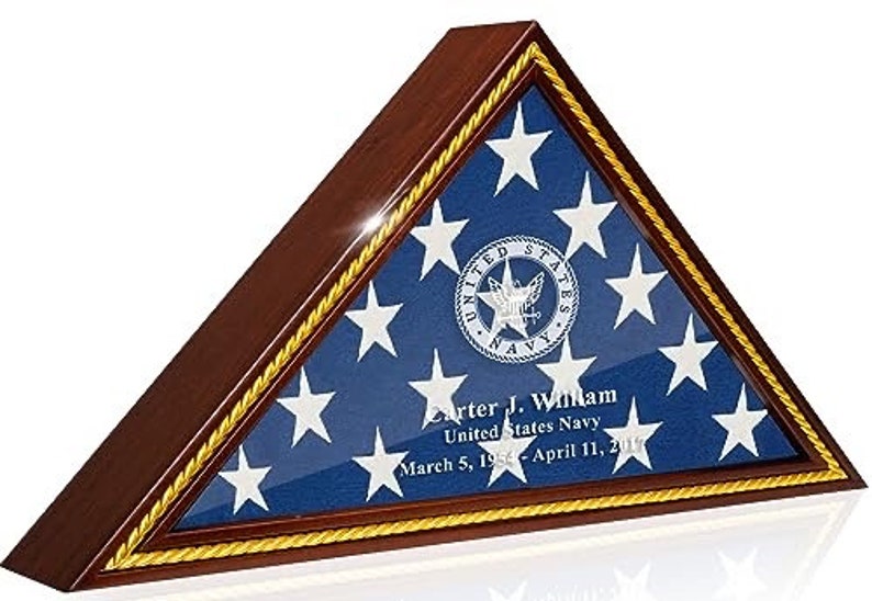 Personalized Flag Case Elegant Flag Case For Burial Flag Durable Wooden Flag Holder With Clear Glass Front Memorial Flag Display Case image 5