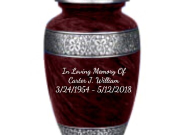 Personalized Cremation Urns for Human Ashes Adult Memorial Urn Funeral Customized Cremation Urn- Red Engraved Custom Urn Ac