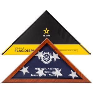 Limitierter Flaggenvitrinenkoffer der US Army – Massivholz-Denkmal – Personalisiertes Geschenk für US-Soldat