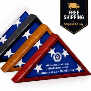 Personalized Military Flag Case, US Army Navy Burial Flag Box, Custom Veteran Display