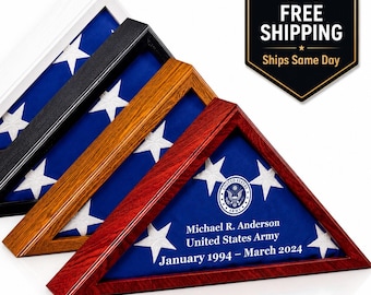 Personalized Military Flag Case, US Army Navy Burial Flag Box, Custom Veteran Display