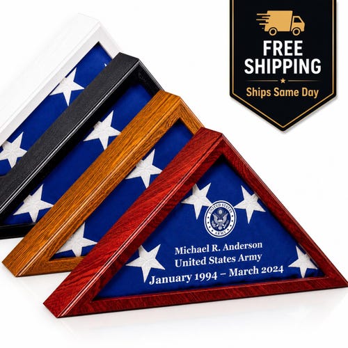 Personalized Military Flag Case, US Army Navy Burial Flag Box, Custom Veteran Display