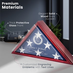 Personalized Flag Case Elegant Flag Case For Burial Flag Durable Wooden Flag Holder With Clear Glass Front Memorial Flag Display Case image 4