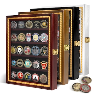 Personalized Military Coin Display Case & Medal Display - Customizable Glass Display Case - Coin Holders for Collectors -Rustic Brown