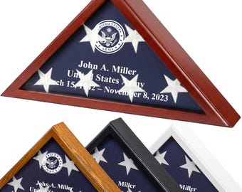Personalized Veteran Flag Display Case Solid Wood Burial Flag Case 5x9.5 Laser Engraved Military Memorial Box | American Flag Holder Gift