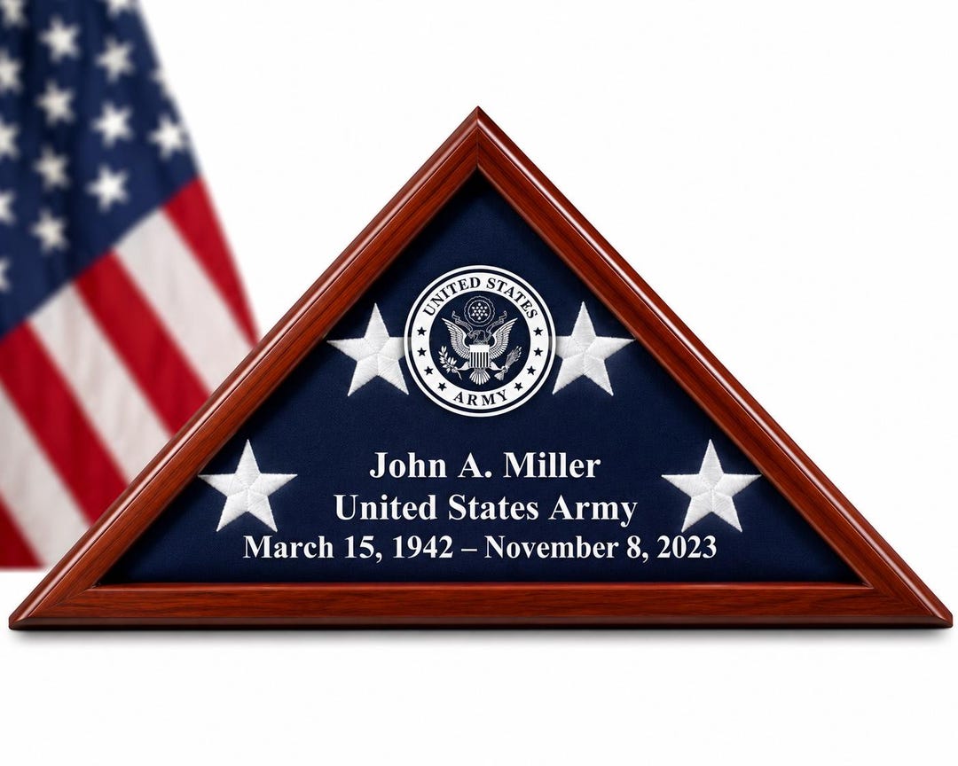Personalized Flag Display Case, Engraved Solid Wood Memorial Shadow Box ...