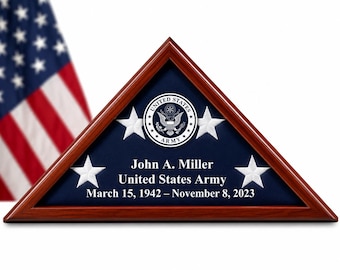 Vitrina personalizada para bandera, caja conmemorativa de madera maciza grabada para bandera de entierro de 5x9.5 pulgadas.