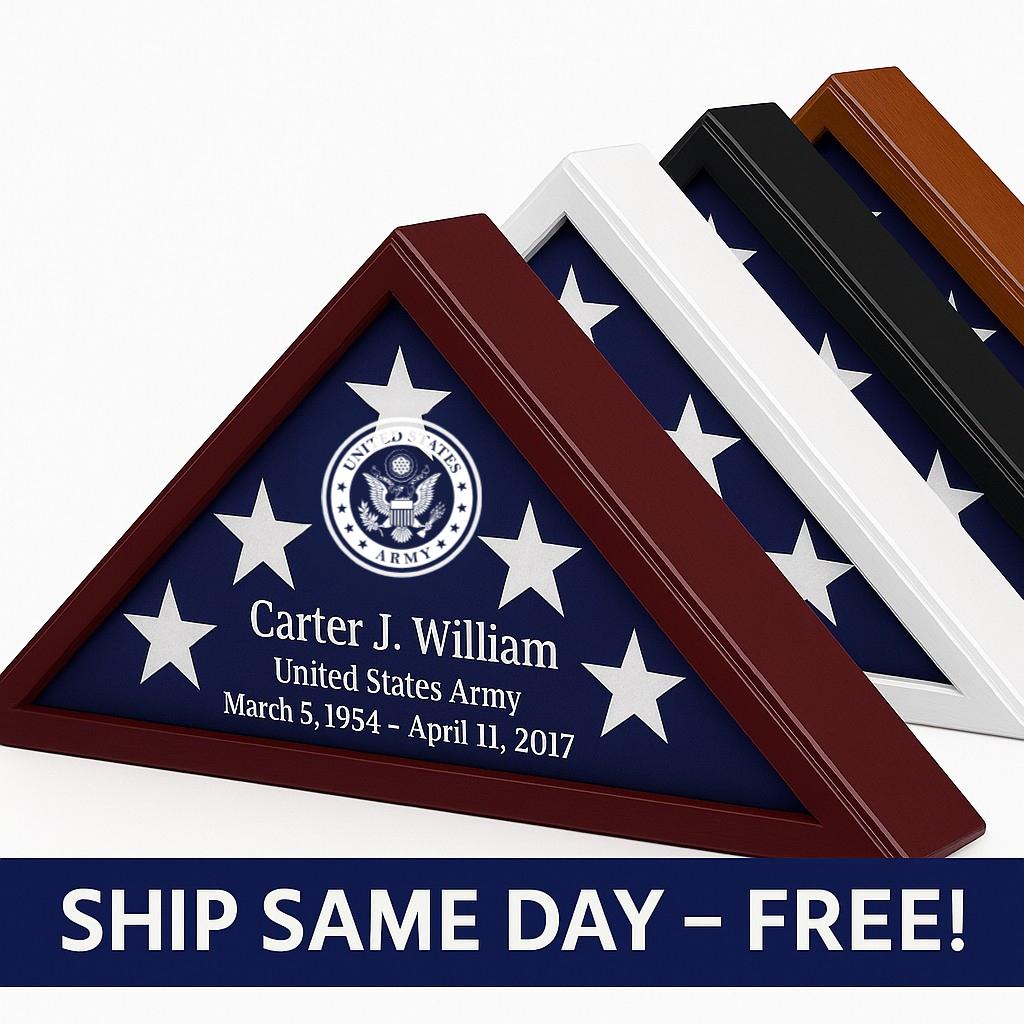PapeFolicer Military Flag Display Case With Drawer - Solid Wood, Holds 5'x9.5' Burial Flag, Medal Panels, Brown Finish - View #14