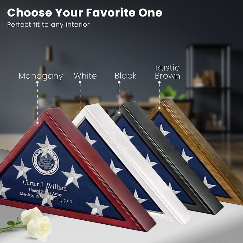 Personalized Flag Case Elegant Flag Case For Burial Flag Durable Wooden Flag Holder With Clear Glass Front Memorial Flag Display Case image 6