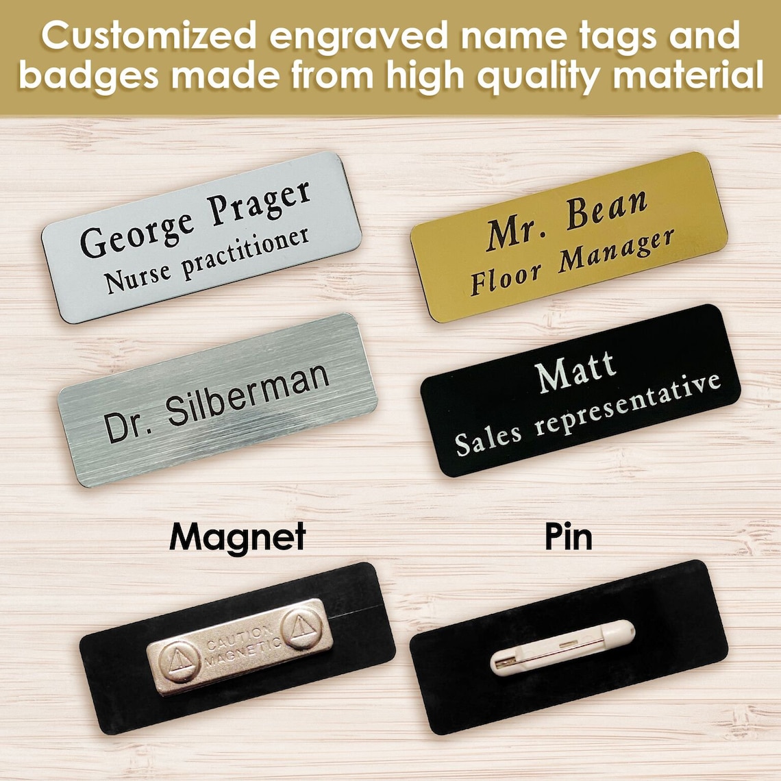 Custom Engraved Name Tag Badge for Business with Pin or Etsy