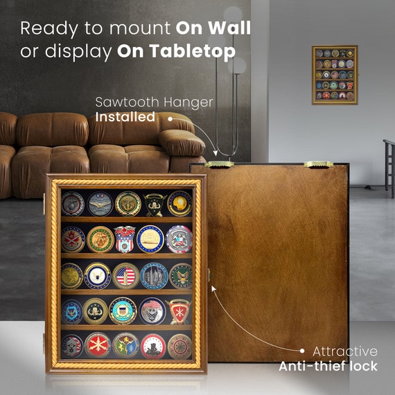 Medals Display Case - Military Challenge Coin Display Shadow Box - Pin  display - Granith
