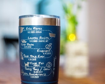 Personalized Love Story, Our Story Timeline, Engraved on 20oz/30oz Insulated Tumbler, LGBT Love Story, Friendship Story, Engaged, Married