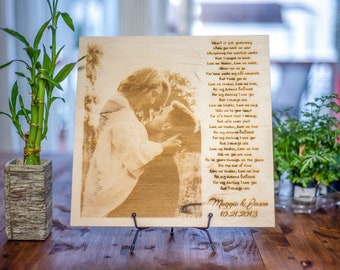 Photo Engraved Song Lyrics Birch Wood Sign, Anniversary Gift