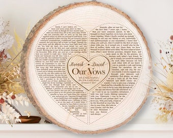 Engraved Wedding Vows on Wood Slice, Personalized Anniversary Gift