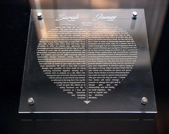Engraved Acrylic Heart Wedding Vows, Steel Standoff Anniversary Gift