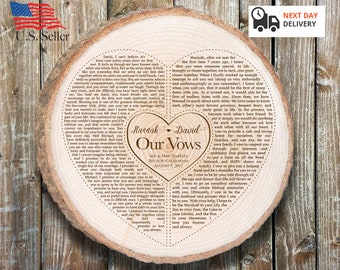 Our Vows, Wedding vows Engraved Heart Shape, Personalized, 5th, 10th Anniversary Gift 8"-9" Old West Wood, Custom Design, Valentine Gifts