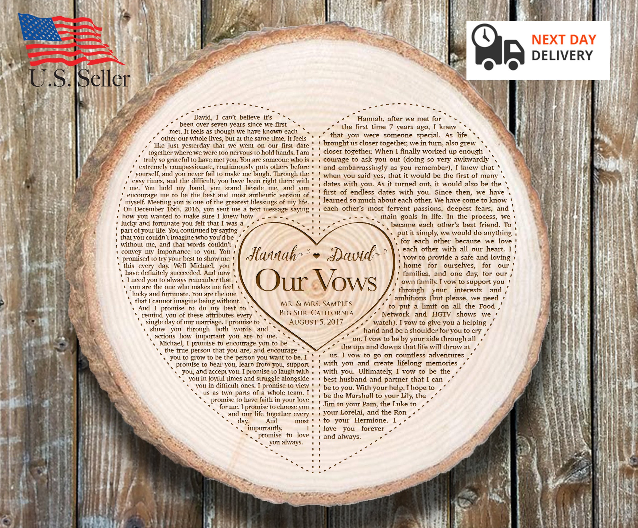 Our Vows Wedding vows Engraved Heart Shape Personalized Etsy