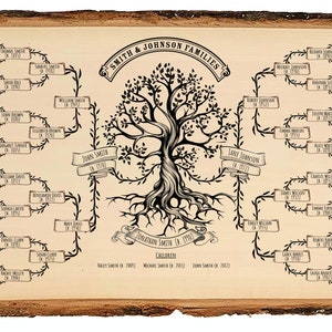 Natural Wood Engraved Ancestry Tree - Personalized Family History Wall Decor for Wedding Gift