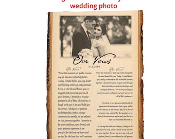 Engraved Wedding Photo and Vows on Wood Plaque, Personalized Anniversary Gift
