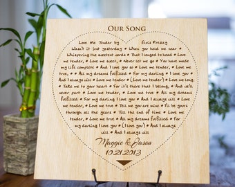 Engraved Birch Wood Song Lyrics Sign, Anniversary Gift