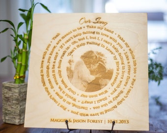 Photo Engraved Our Song Birch Wood Sign, Anniversary Gift