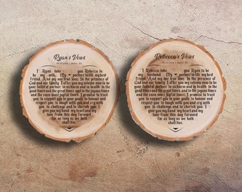 Wedding Vows (Couple), 2 pcs. Heart Shape Engraved on Wood, Personalized Wedding, 5th, 10th Anniversary Gift 7" Old West Wood, Housewarming