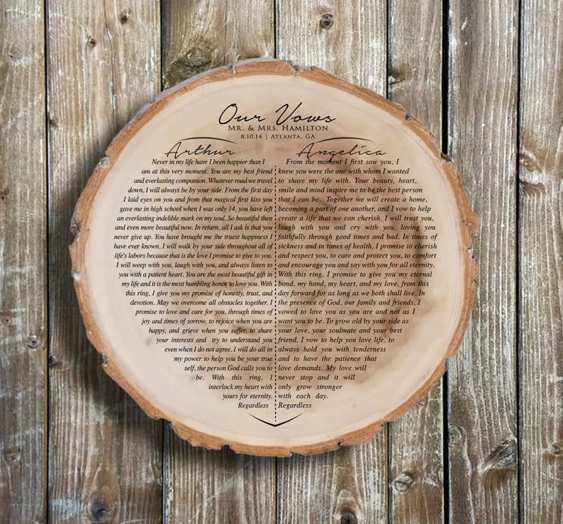 Wedding Vows, Engraved Heart Shape, Personalized Wedding, 5th, 10th Anniversary Gift 89 Old West Wood, Custom Design, Valentine Gifts image 4