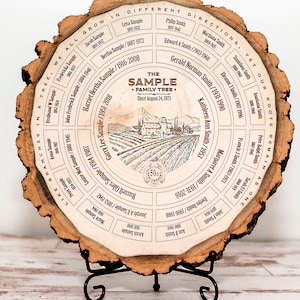 Rustic Family Tree Art on Wood, Engraved Personalized Genealogy Chart