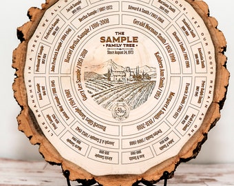 Rustic Family Tree Art on Wood, Engraved Personalized Genealogy Chart