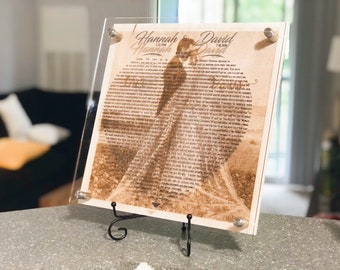 Engraved Wedding Vows on Acrylic and Birch, 3D Heart, Anniversary Gift