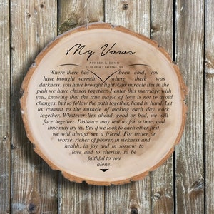 Wedding Vows, Engraved Heart Shape, Personalized Wedding, 5th, 10th Anniversary Gift 89 Old West Wood, Custom Design, Valentine Gifts image 7