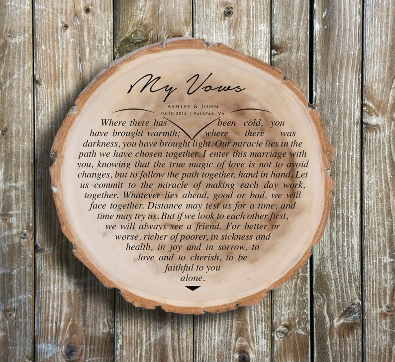 Wedding Vows, Engraved Heart Shape, Personalized Wedding, 5th, 10th Anniversary Gift 89 Old West Wood, Custom Design, Valentine Gifts image 7