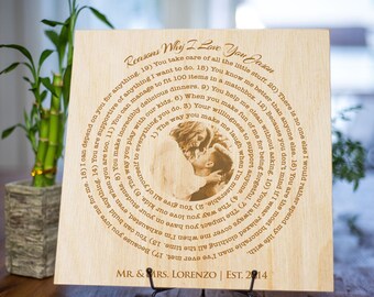 Engraved Photo Birch Wood Sign, Reasons Why I Love You, Anniversary Gift