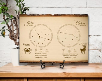 Planche personnalisée en bois naturel du zodiaque, signe astrologique gravé au laser